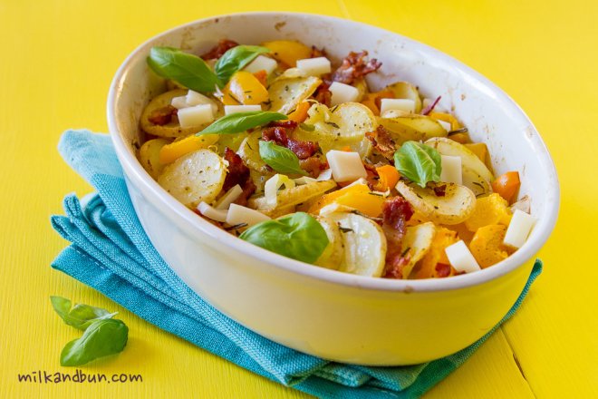 Vegetable Bake with mozzarella and bacon