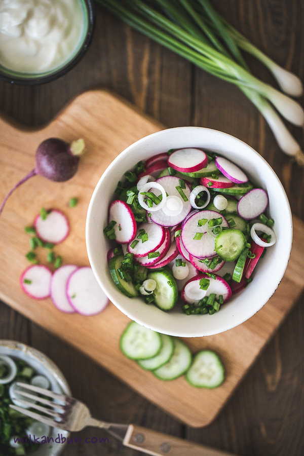 Radish-Cucumber salad (with sour cream dressing)