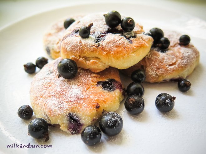 Russian Syrniki with fresh blackcurrants