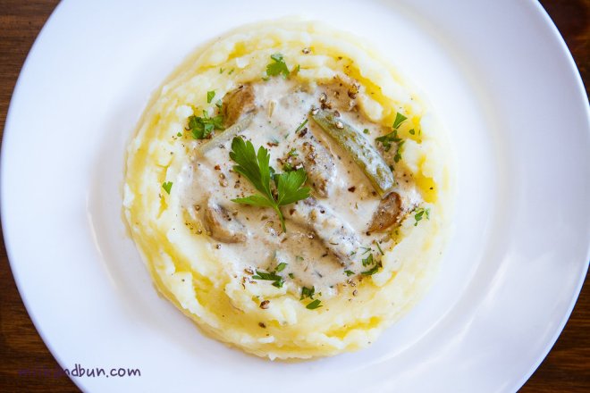Beef Stroganoff with pickled cucumbers