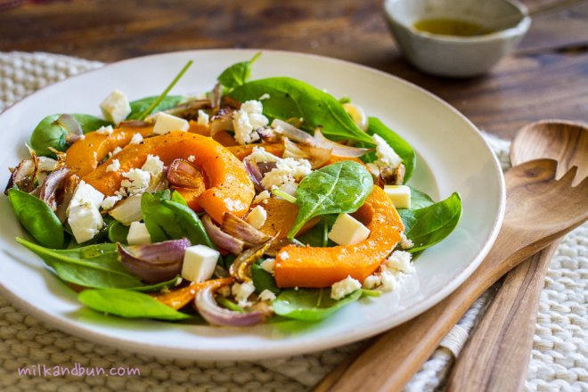 Warm butternut squash salad